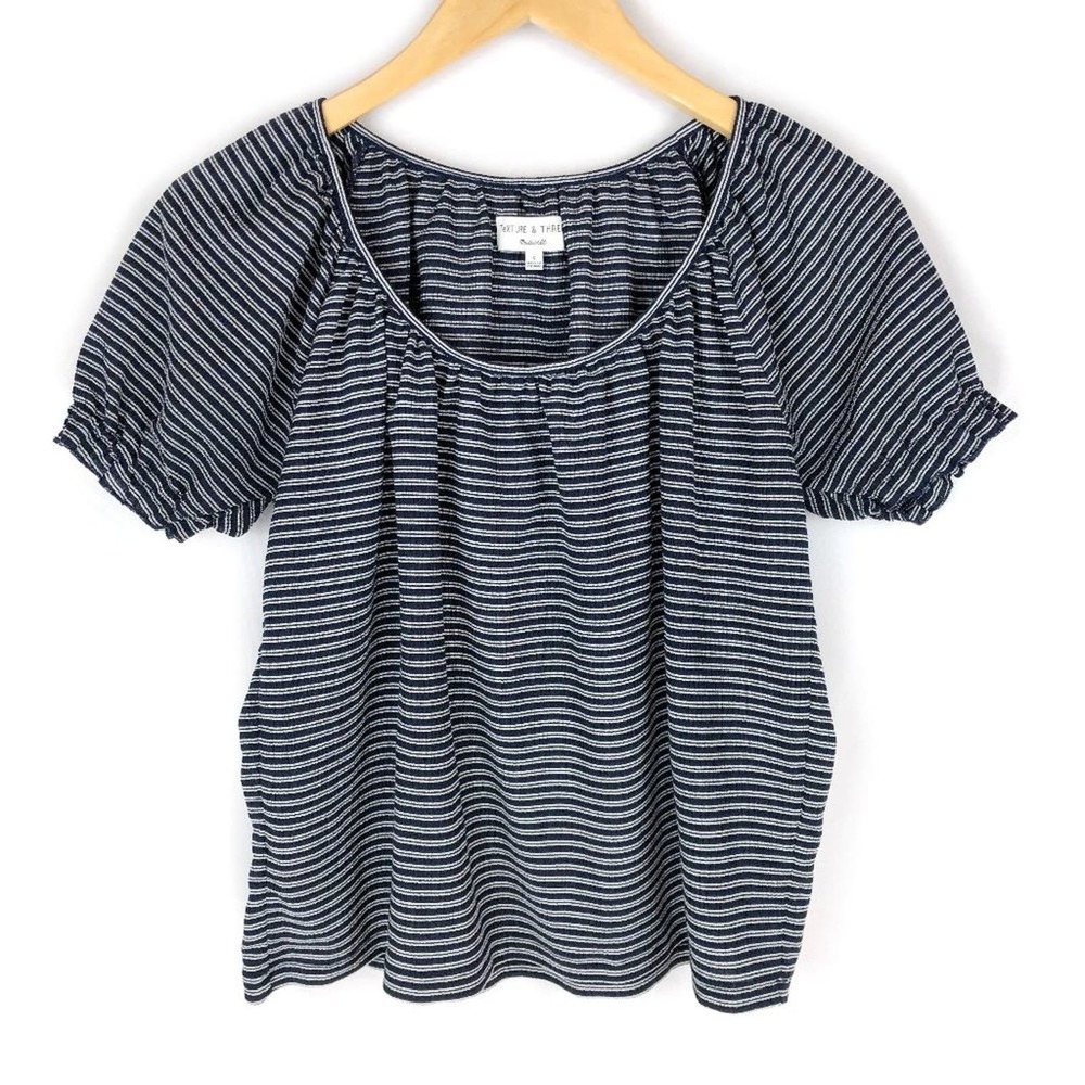 Madewell Striped Puff Sleeve Top Womens Blue White Popover Scoop Neck Blouse S